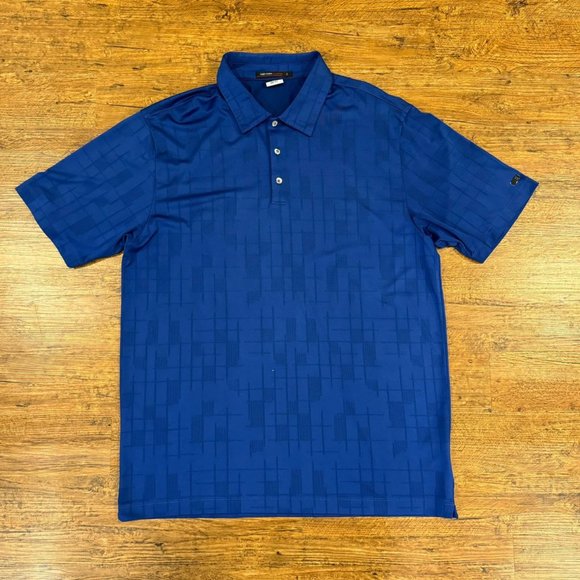 Nike Dri-Fit Blue Tiger Woods Geometric Stripe Performance Golf Polo Shirt Men L - Picture 2 of 9